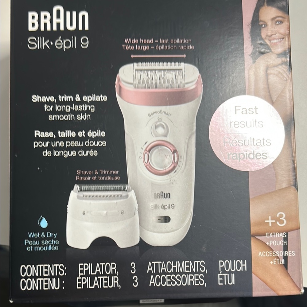 NIB-Silk-épil 9 Epilator - White and Pink BRAUN